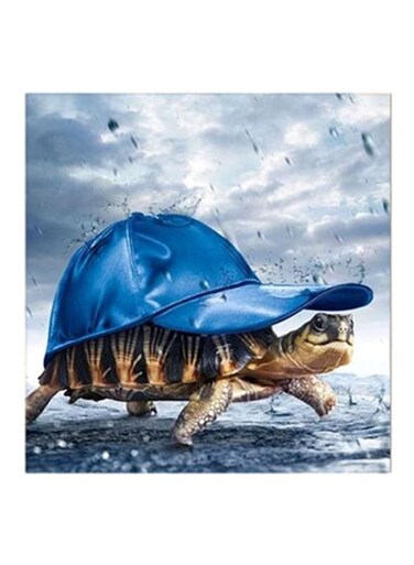 Funny Tortoise Wearing Hat MDF Wall Art Painting Blue/Brown/Beige 30x30centimeter
