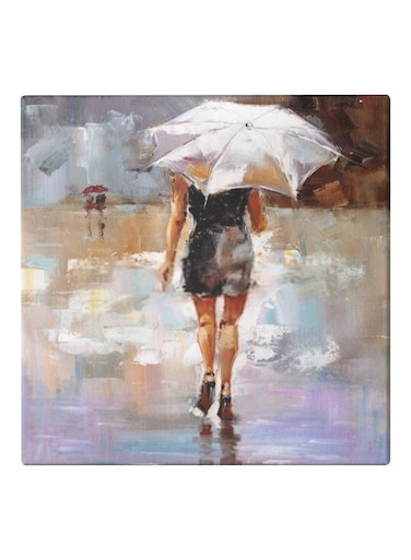 Abstract Themed Decorative Wall Art Canvas Painting With Frame White/Black/Brown 50x50cm