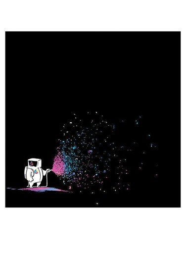 Astronaut Themed Printed MDF Wall Art Black/White/Purple 30x30cm