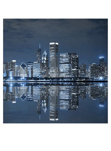 Cityscape Themed Decorative Wall Art Blue/Black 30x30cm