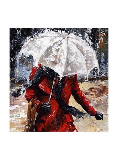Girl in Rain Abstract MDF Wall Art Multicolour 30x30cm