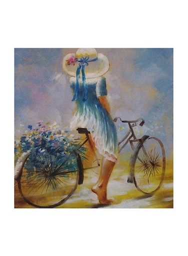 Girl On A Bike Mdf Wall Art Multicolour 30x30cm