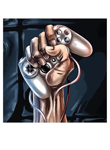 PlayStation Themed Wall Art Grey/Beige/Black 30x30cm