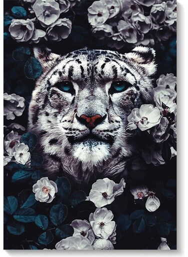Tiger Printed Wall Art Black/Grey/Blue 40x60cm