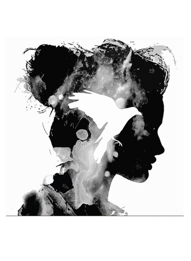 Woman And Bird Themed Wall Art Black/White/Grey 30x30cm