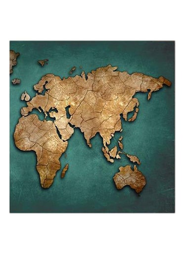 World Map MDF Wall Art Blue/Beige