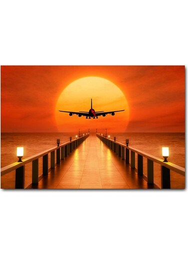 Plane With Sunset Printed Wall Art Multicolour 40x60cm