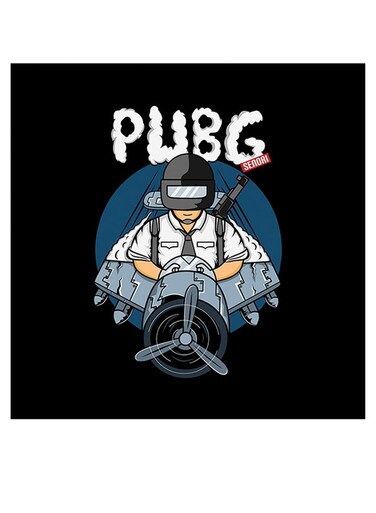 PUBG Themed Printed MDF Wall Art Black/White/Blue 30x30cm