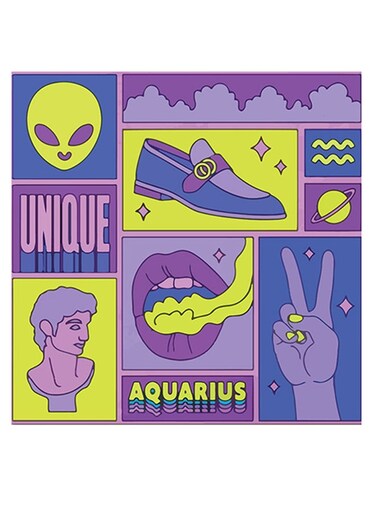 Aquarius Themed Wall Art Purple/Yellow/Pink 30x30cm