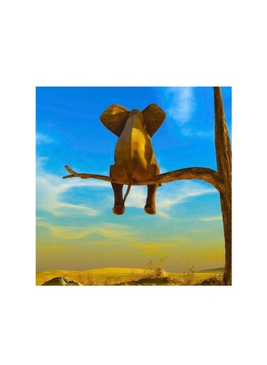 Funny Elephant Mdf Wall Art Multicolour 30x30cm