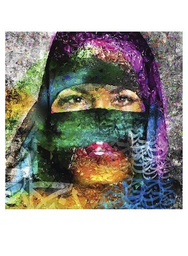 Arabian Woman Themed Decorative Wall Art Purple/Green/Blue 30x30cm