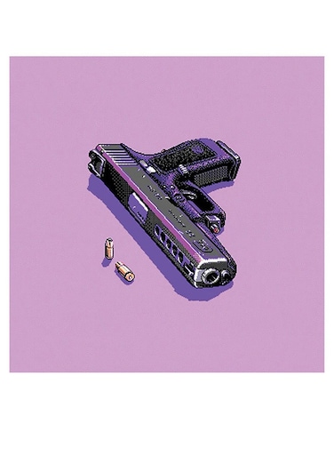 Pixel Art Gun Themed Wall Art Purple/Gold/Black 30x30cm