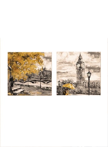 2-Pieces London Big Ben Mdf Wall Art Multicolour 30x30cm
