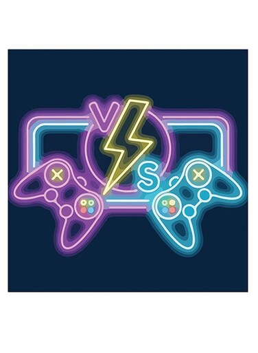 PlayStation Controller By Neon Themed Wall Art Purple/Blue/Yellow 30x30cm