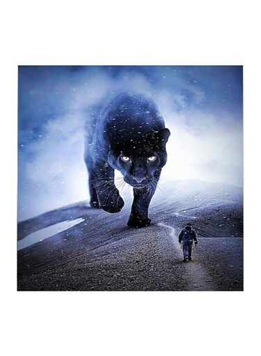 Black Leopard Wooden MDF Wall Art Multicolour 30x30cm