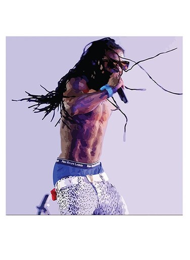 Lil Wayne Printed Wall Art Purple/White/Black 30x30cm