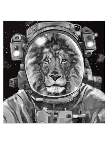 Astronaut Lion Themed Wall Art Grey/Black 30x30cm
