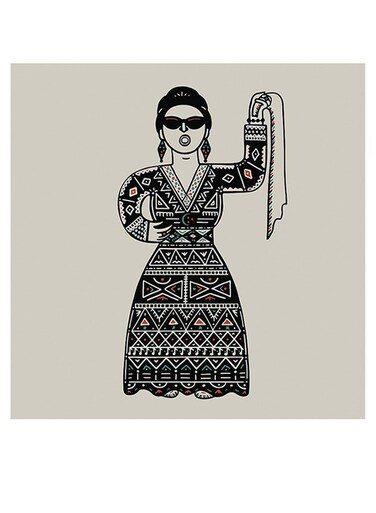 Um Kulthum Themed Wall Art Grey/Black/Yellow 30x30cm