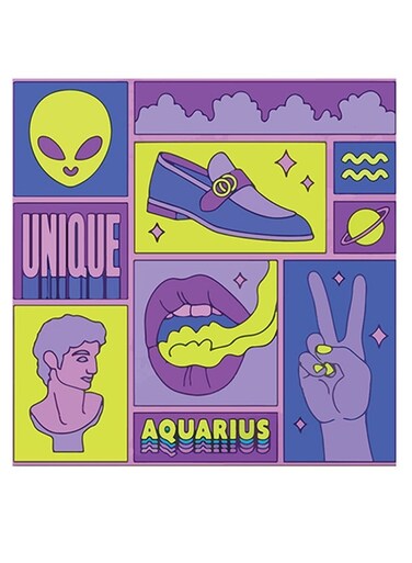 Aquarius Themed Wall Art Purple/Yellow/Pink 30x30cm
