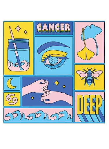 The Crab Themed Wall Art Blue/Yellow/Pink 30x30cm