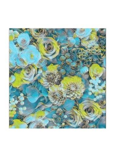 Flowers MDF Wall Art Painting Sea Blue/Lemon 30x30centimeter