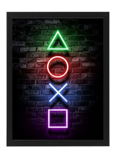 Triangle Square Circle X Digital Neon Wall Art Poster Frame 21x30 cm