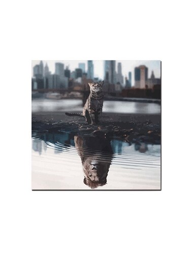 Cat And Lion Wall Art Painting Multicolour 30 x 30cm