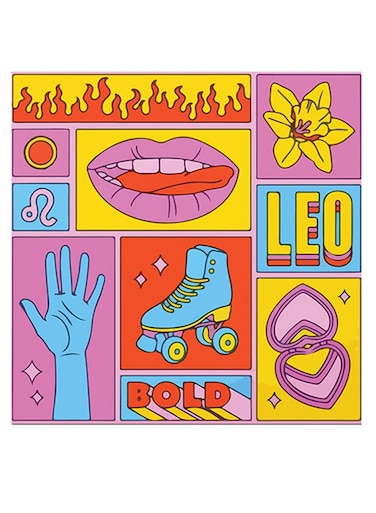 Leo Themed Wall Art Yellow/Pink/Blue 30x30cm