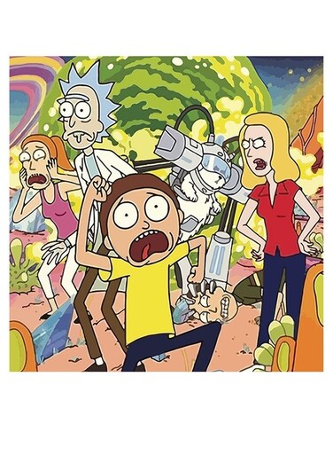 Rick And Morty Themed Wall Art Yellow/Green/Red 30x30cm