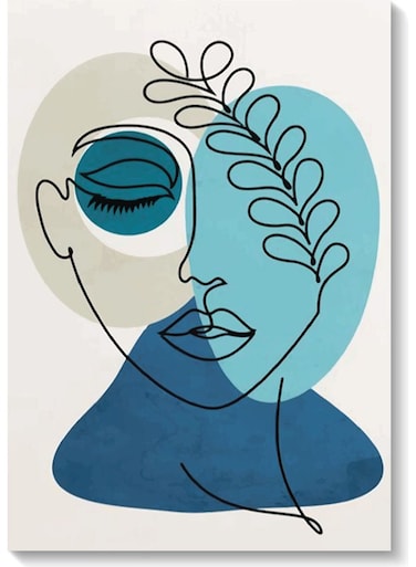 Face Abstract Printed Wall Art White/Grey/Blue 40x60cm