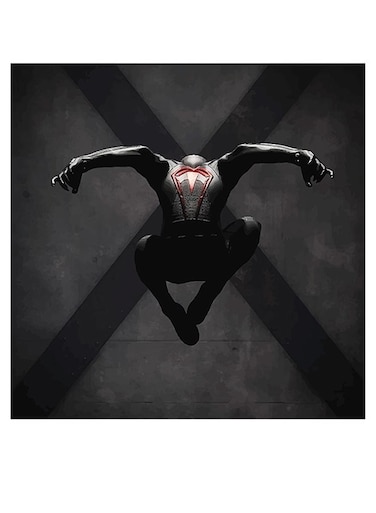 Spider Man Themed Wall Art Grey/Black/Red 30x30cm