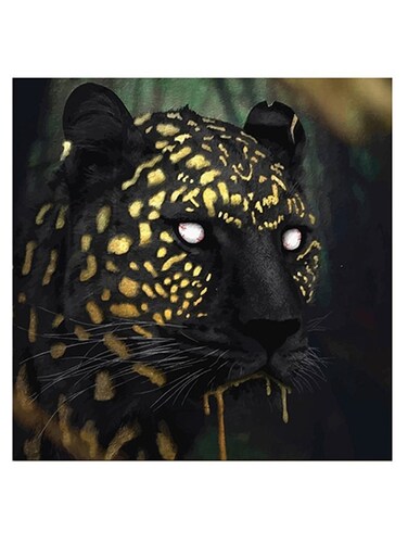 Leopard Themed Wall Art Black/Yellow/Green 30x30cm