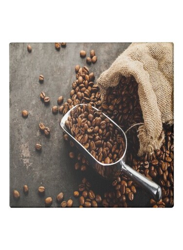 Coffee Themed Decorative Wall Art Canvas Painting With Frame Brown/Silver/Beige 50x50cm