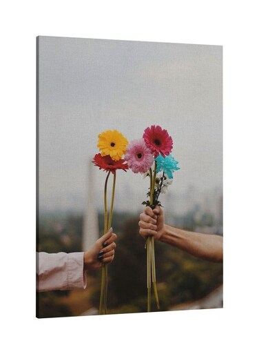 Holding Rose Printed Framed Canvas Wall Art Grey/Beige/Red 60x80centimeter