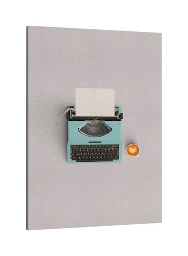 Typewriter Printed Framed Canvas Wall Art White/Blue/Yellow 60x80centimeter