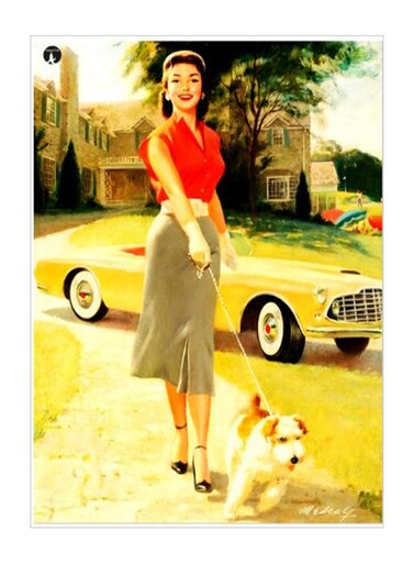 Girl With Dog Printed Decorative Wall Art Plate Yellow/Red/Grey 15x20cm