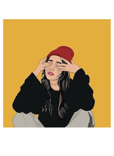 Woman Themed Wall Art Yellow/Red/Black 30x30cm