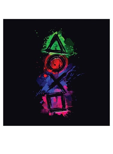 PlayStation Themed Wall Art Black/Red/Green 30x30cm