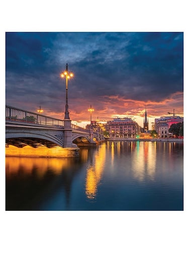 Stockholm Sweden Themed Wall Art Blue/Gold/Green 30x30cm