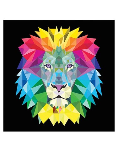 Lion Themed Printed MDF Wall Art Black/Pink/Blue 30x30cm