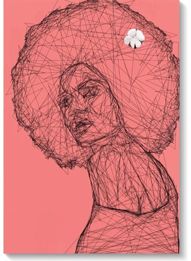 Woman Line Art Printed Wall Art Pink/Black 40x60cm