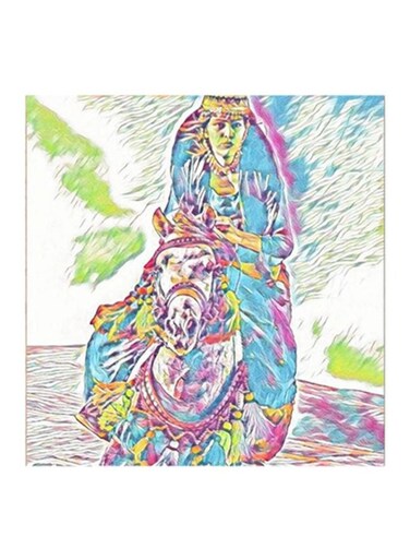Women With Horse MDF Wall Art Multicolour 30x0.5x30cm