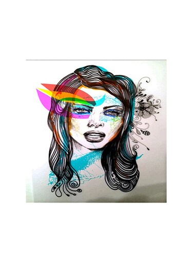 Girl Drawing Abstract Wooden Wall Art Mdf Multicolour 30x30cm