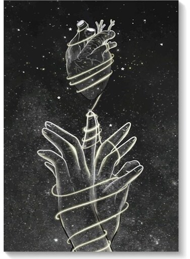 The Lovers And Heart Space Wall Art Multicolour 40x60cm
