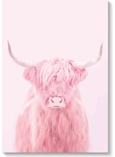 Bull Wall Art Painting Pink 40x60cm