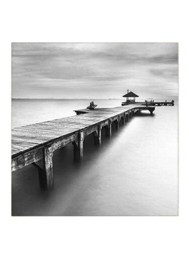 Relaxing Bridge Themed MDF Wall Art Grey/Black/White 30x30cm