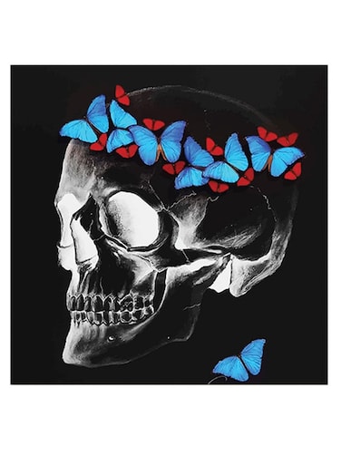 Skull Themed Wall Art Black/Grey/Blue 30x30cm