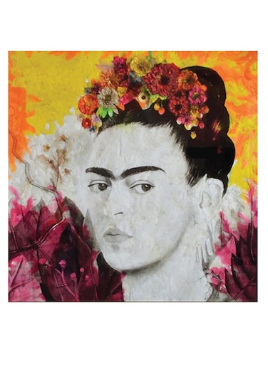 Fraida Kahlo Painter Themed Wall Art Yellow/Pink/Grey 30x30cm
