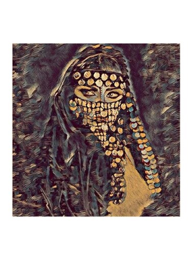 Arabian Women MDF Wall Art Grey/Yellow/Black 30x30cm