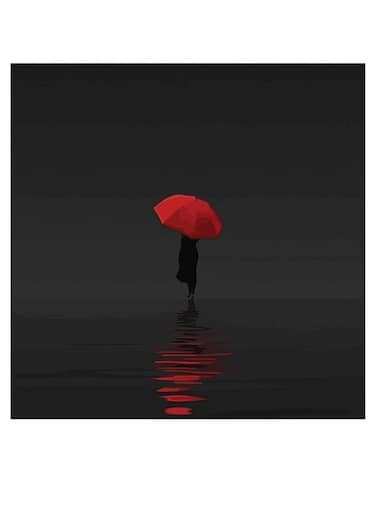 Umbrella Themed Wall Art Grey/Black/Red 30x30cm